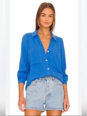Rails Cotton Gauze Lauren Button Down Shirt in Palace Blue Sz  XXS